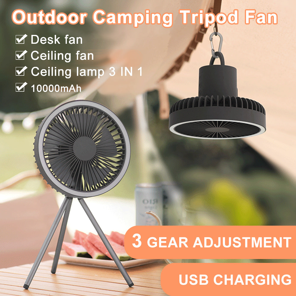 Tripod Outdoor Fan Portable Camping Tent Small Ceiling Fan Lamp Wireless USB Charging Camping Fan