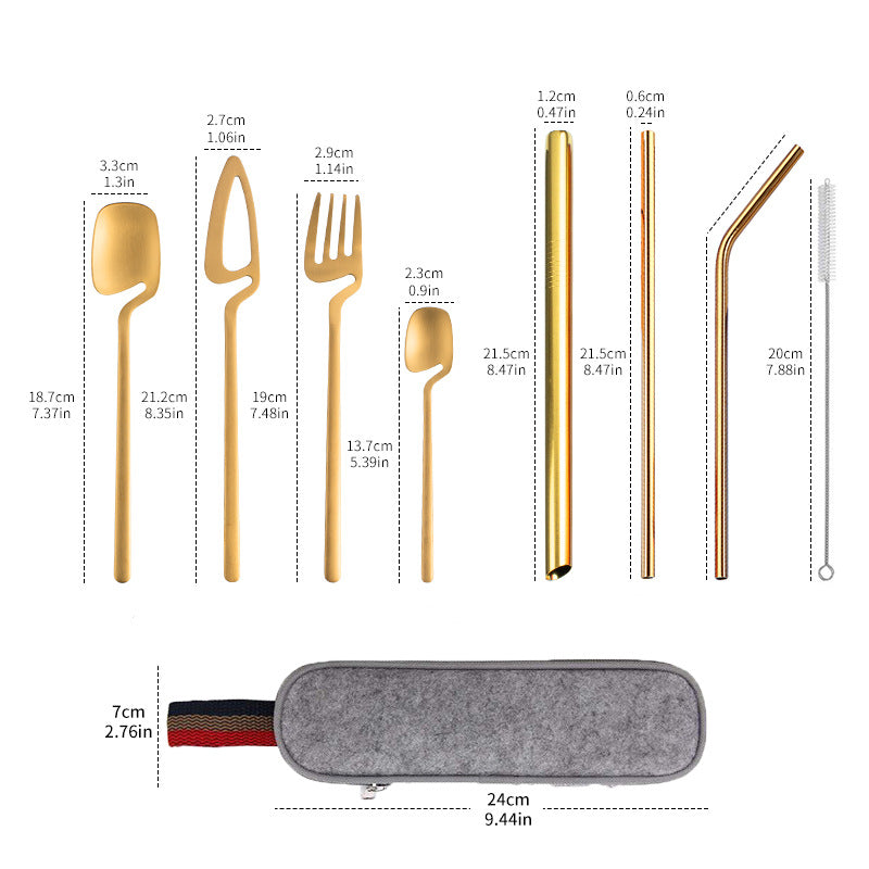 New 304 Stainless Steel Straw Combination Knife, Fork And Spoon Outdoor Travel Camping Portable Tableware Set