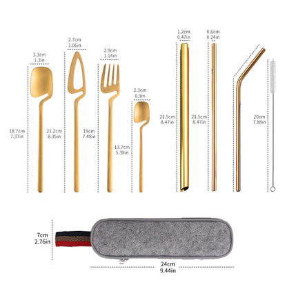 New 304 Stainless Steel Straw Combination Knife, Fork And Spoon Outdoor Travel Camping Portable Tableware Set