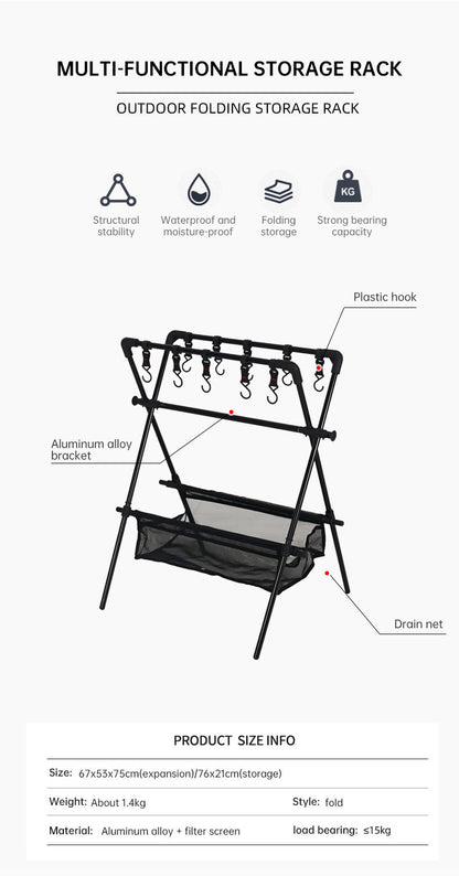 Outdoor camping folding shelf camping car drying rack drying net drying rack storage rack