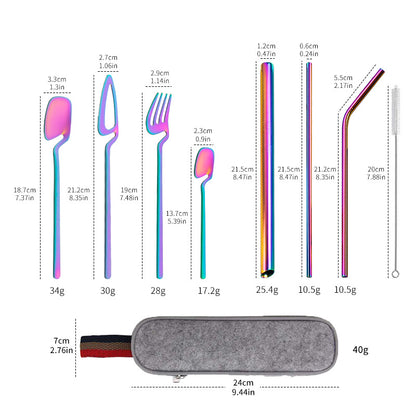 New 304 Stainless Steel Straw Combination Knife, Fork And Spoon Outdoor Travel Camping Portable Tableware Set