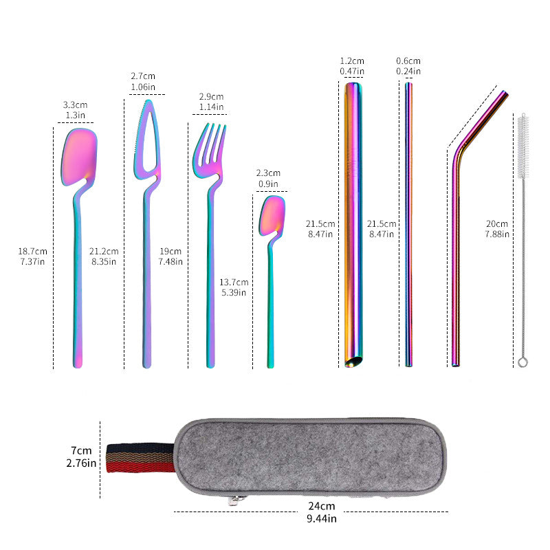 New 304 Stainless Steel Straw Combination Knife, Fork And Spoon Outdoor Travel Camping Portable Tableware Set