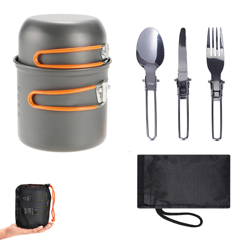 Outdoor Equipment, Outdoor Set Pot, 1-2 Person Portable Camping Cookware With Tableware Ds-101