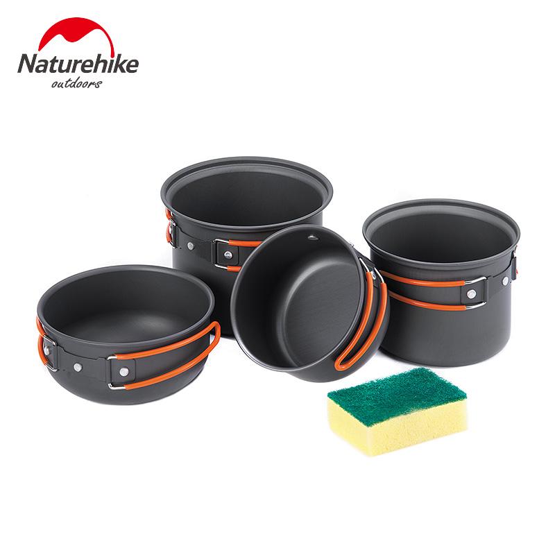 Naturhike Ultralight Outdoor Camping Cookware Utensils Four Combination Cookware Tableware For Picnic Bowl Pot Pan Set