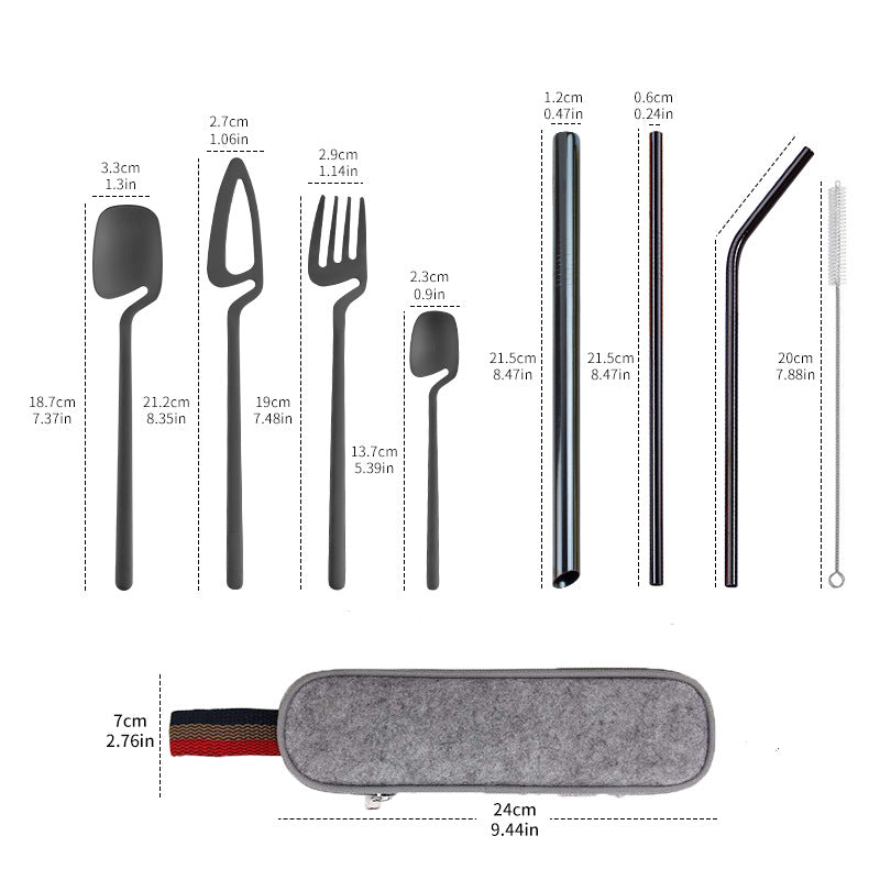 New 304 Stainless Steel Straw Combination Knife, Fork And Spoon Outdoor Travel Camping Portable Tableware Set