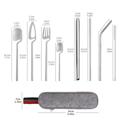 New 304 Stainless Steel Straw Combination Knife, Fork And Spoon Outdoor Travel Camping Portable Tableware Set