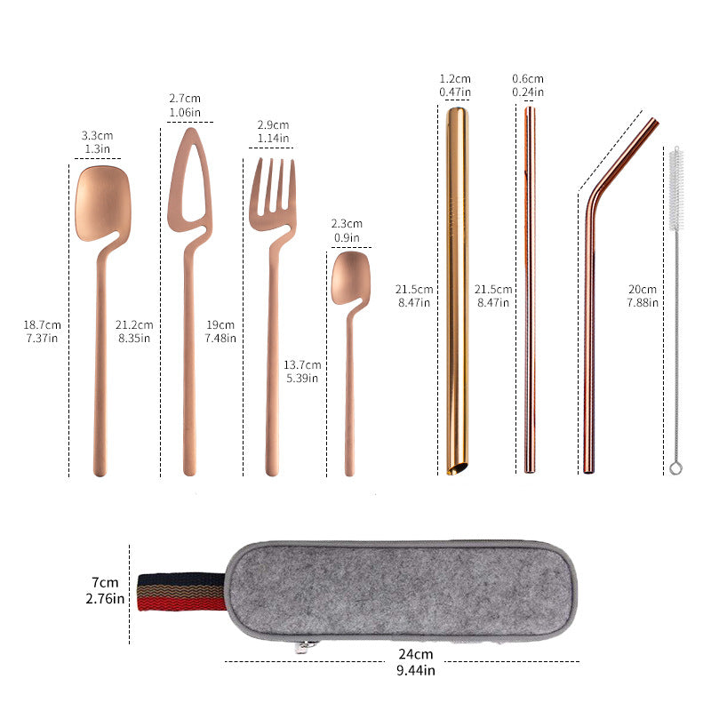 New 304 Stainless Steel Straw Combination Knife, Fork And Spoon Outdoor Travel Camping Portable Tableware Set