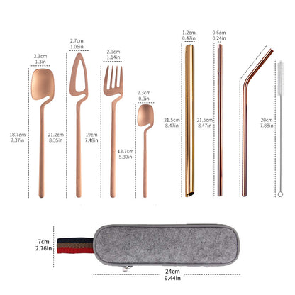 New 304 Stainless Steel Straw Combination Knife, Fork And Spoon Outdoor Travel Camping Portable Tableware Set